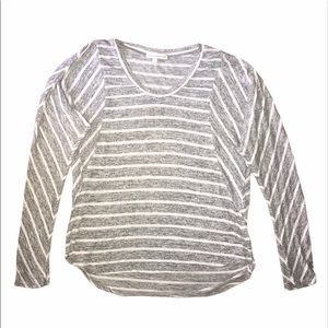 Kate Madisen grey white striped long sleeve top Large